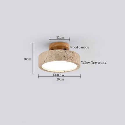 Applique Murale LED Japon Wabi Sabi en Travertin Jaune, Ambiance Chaleureuse