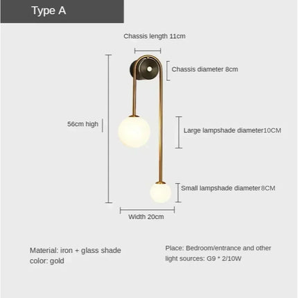 Applique Murale LED Or en Verre Foncé Style Moderne pour Intérieur