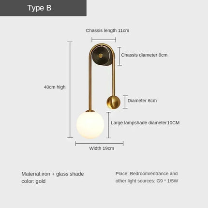Applique Murale LED Or en Verre Foncé Style Moderne pour Intérieur