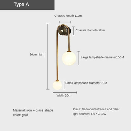 Applique Murale LED Or en Verre Foncé Style Moderne pour Intérieur