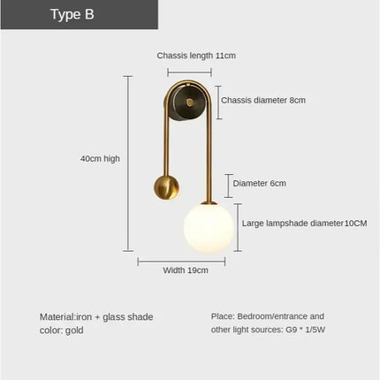 Applique Murale LED Or en Verre Foncé Style Moderne pour Intérieur