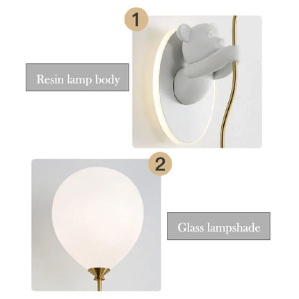 Applique Murale Ours Ballon Rose en Résine et Verre, Lumière Chaude Ambiance Cosy