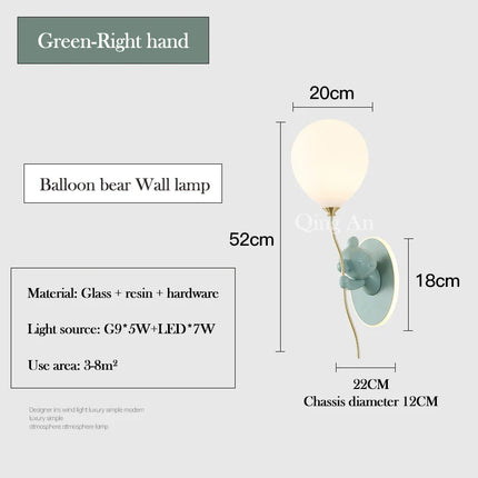 Applique Murale Ours Ballon Rose en Résine et Verre, Lumière Chaude Ambiance Cosy