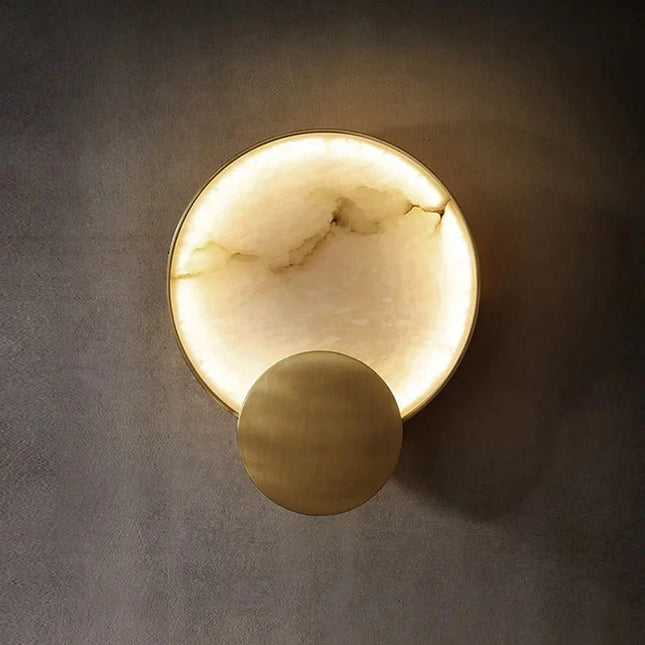 Applique Murale Ronde en Marbre et Cuivre, Design Moderne et Minimaliste, Éclairage Ambiance Chaleureuse - Luminous Place