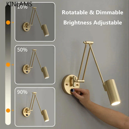 Applique Murale LED Moderne à Intensité Variable avec Interrupteur Télescopique Pliable