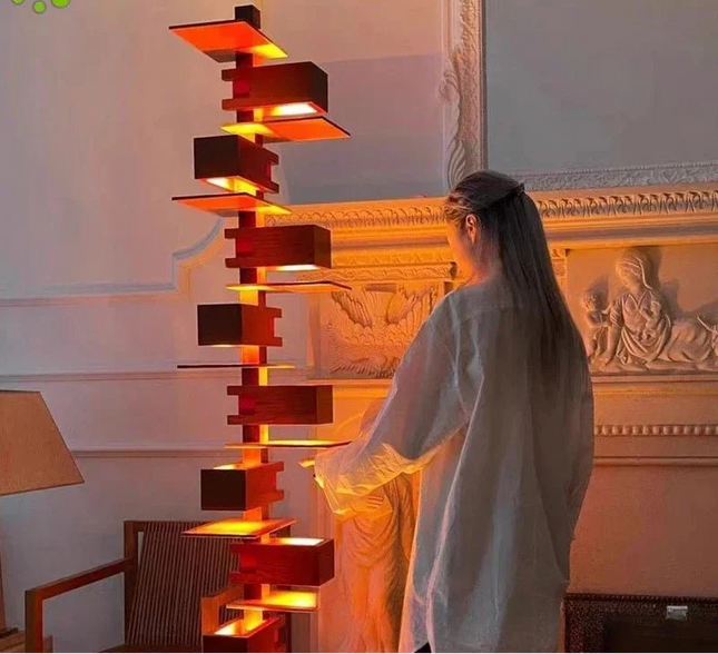 Lampadaire design italien en bois multicouche LED pour ambiance chaleureuse - Luminous Place