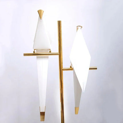 Lampadaire LED design oiseau en acier brossé, lumière chaleureuse d’intérieur - Luminous Place