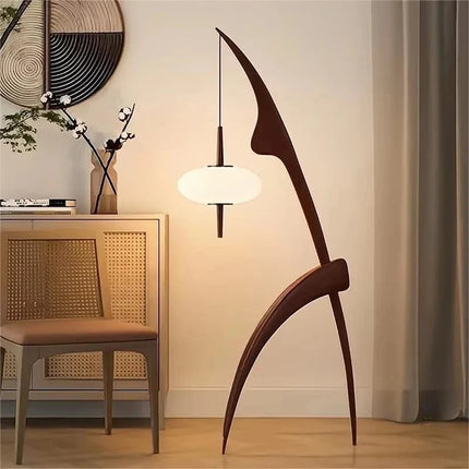 Lampadaire en bois massif style chinois rétro, lumière chaude ambiance cosy - Luminous Place