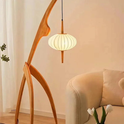 Lampadaire en bois massif style chinois rétro, lumière chaude ambiance cosy - Luminous Place