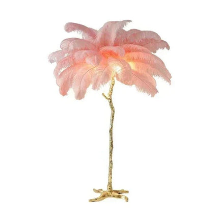 Lampadaire LED en plumes d'autruche, design nordique moderne, lumière chaleureuse pour salon et coin cosy - Luminous Place