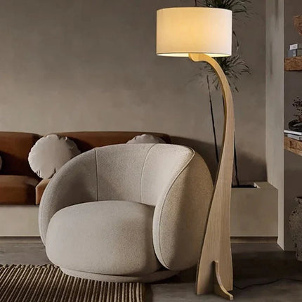 Lampadaire moderne en bois naturel lumière chaude dimmable LED - Télécommande - SIENA - Luminous Place