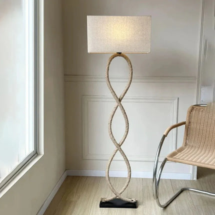 Lampadaire LED Wabi Sabi en tissu et corde de chanvre, design nordique élégant - Luminous Place