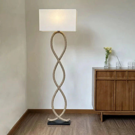 Lampadaire LED Wabi Sabi en tissu et corde de chanvre, design nordique élégant - Luminous Place