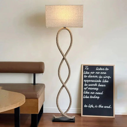 Lampadaire LED Wabi Sabi en tissu et corde de chanvre, design nordique élégant - Luminous Place