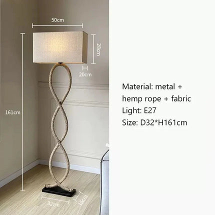 Lampadaire LED Wabi Sabi en tissu et corde de chanvre, design nordique élégant - Luminous Place