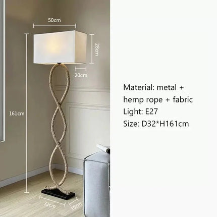 Lampadaire LED Wabi Sabi en tissu et corde de chanvre, design nordique élégant - Luminous Place