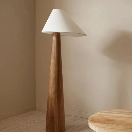Lampadaire conique en bois massif style Wabi - sabi avec lumière LED chaleureuse - Luminous Place