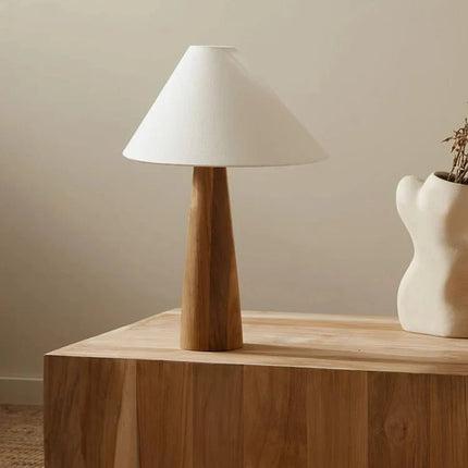 Lampadaire conique en bois massif style Wabi - sabi avec lumière LED chaleureuse - Luminous Place