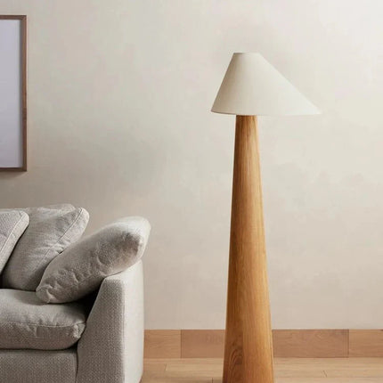 Lampadaire conique en bois massif style Wabi - sabi avec lumière LED chaleureuse - Luminous Place