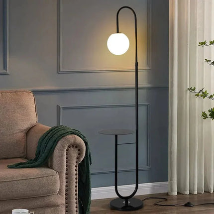 Lampadaire moderne en marbre noir avec table ronde LED pour salon - Luminous Place