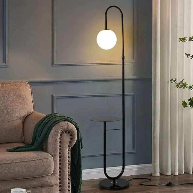 Lampadaire moderne en marbre noir avec table ronde LED pour salon - Luminous Place