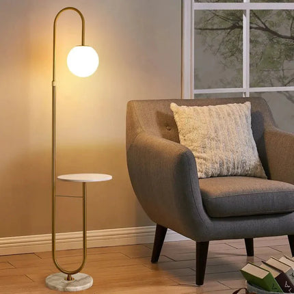 Lampadaire moderne en marbre noir avec table ronde LED pour salon - Luminous Place
