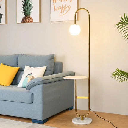Lampadaire moderne en marbre noir avec table ronde LED pour salon - Luminous Place