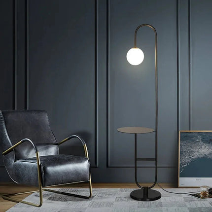 Lampadaire moderne en marbre noir avec table ronde LED pour salon - Luminous Place