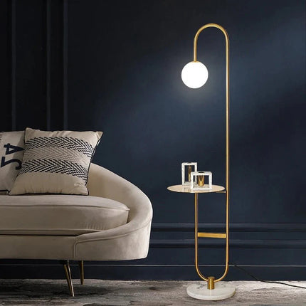 Lampadaire moderne en marbre noir avec table ronde LED pour salon - Luminous Place
