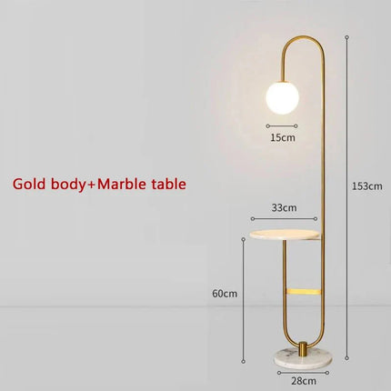 Lampadaire moderne en marbre noir avec table ronde LED pour salon - Luminous Place