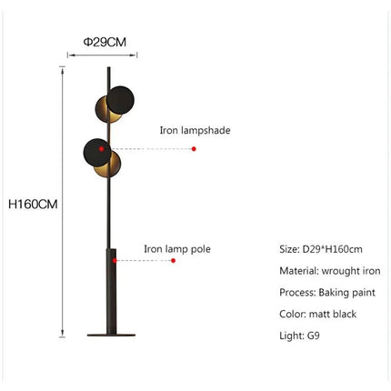 Lampadaire LED en fer forgé noir, design postmoderne nordique, lumière chaude G9 - Luminous Place