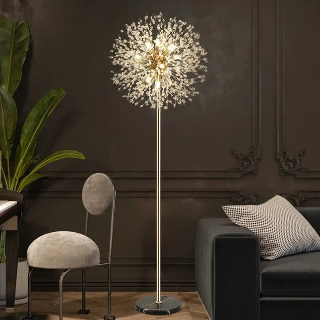Lampadaire nordique en cristal pissenlit rouge, lumière verticale pour salon et chambre - Luminous Place