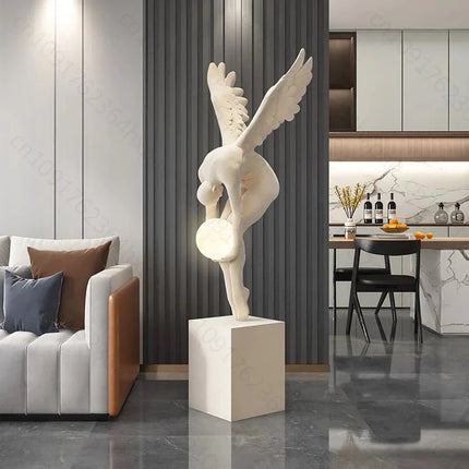 Lampadaire sculpture ange lumineux lune avec lampe d’ambiance, 150 cm, décoration salon moderne - Luminous Place