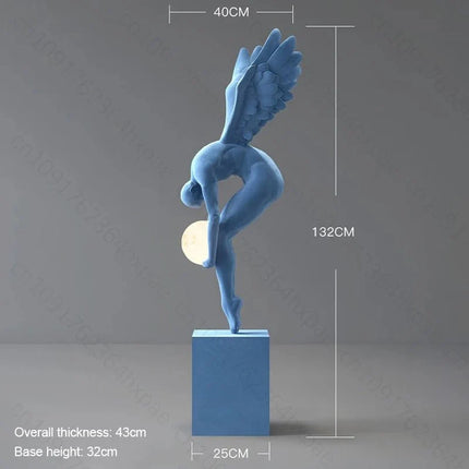 Lampadaire sculpture ange lumineux lune avec lampe d’ambiance, 150 cm, décoration salon moderne - Luminous Place