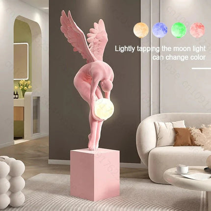 Lampadaire sculpture ange lumineux lune avec lampe d’ambiance, 150 cm, décoration salon moderne - Luminous Place