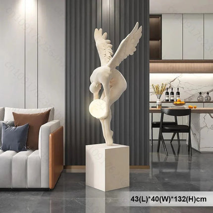Lampadaire sculpture ange lumineux lune avec lampe d’ambiance, 150 cm, décoration salon moderne - Luminous Place