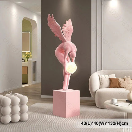 Lampadaire sculpture ange lumineux lune avec lampe d’ambiance, 150 cm, décoration salon moderne - Luminous Place