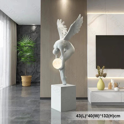 Lampadaire sculpture ange lumineux lune avec lampe d’ambiance, 150 cm, décoration salon moderne - Luminous Place