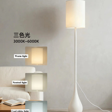 Lampadaire Wabi - Sabi en fer et tissu crème, lumière LED chaleureuse pour salon et chambre - Luminous Place