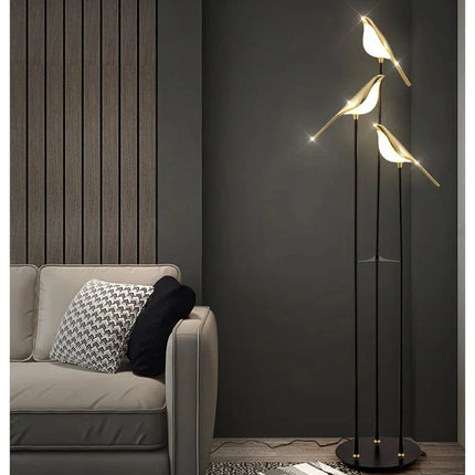 Lampadaire LED autoportant oiseau en acrylique design Art Déco - Luminous Place