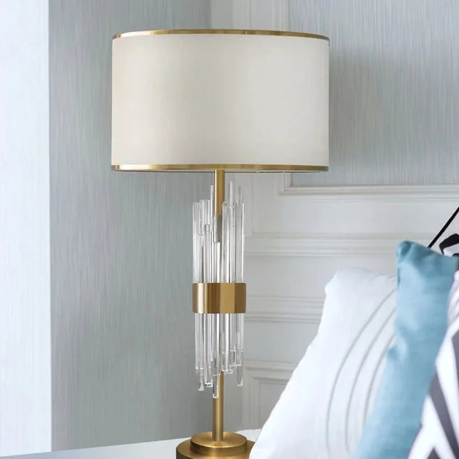 Lampe de table en cristal et fer avec abat - jour en tissu, éclairage LED chaleureux pour chambre et salon - Luminous Place