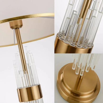 Lampe de table en cristal et fer avec abat - jour en tissu, éclairage LED chaleureux pour chambre et salon - Luminous Place