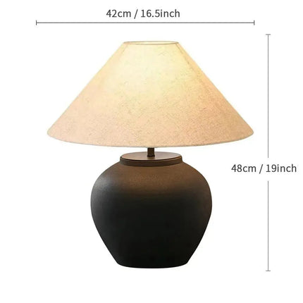 Lampe de table en céramique japonaise avec lumière chaude et abat - jour en tissu - Luminous Place