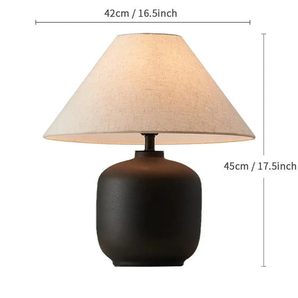 Lampe de table en céramique japonaise avec lumière chaude et abat - jour en tissu - Luminous Place