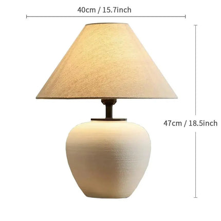 Lampe de table en céramique japonaise avec lumière chaude et abat - jour en tissu - Luminous Place