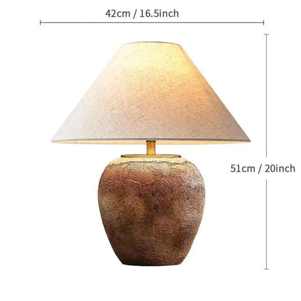 Lampe de table en céramique japonaise avec lumière chaude et abat - jour en tissu - Luminous Place