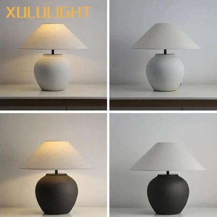 Lampe de table Wabi Sabi en céramique noire style japonais rétro avec lumière chaude réglable - Luminous Place