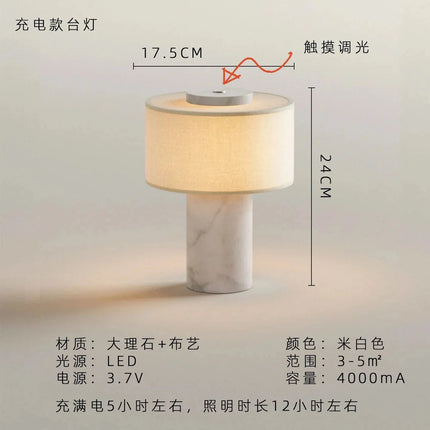 Lampe de table nordique en marbre jaune travertin avec abat - jour tissu, éclairage cosy pour salon et chambre - Luminous Place