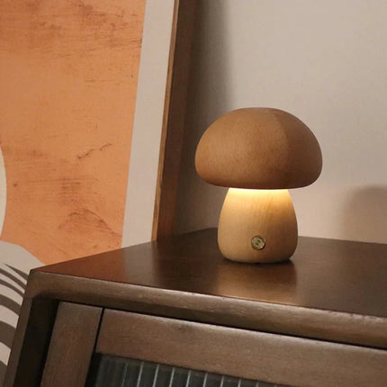 Lampe de table champignon LED tactile en bois, lumière douce pour chambre d’enfant - Luminous Place