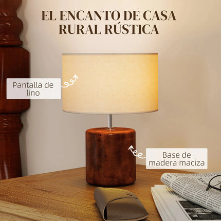 Lampe de table rustique en bois massif avec abat - jour en lin, lumière chaude et ambiance cosy - Luminous Place